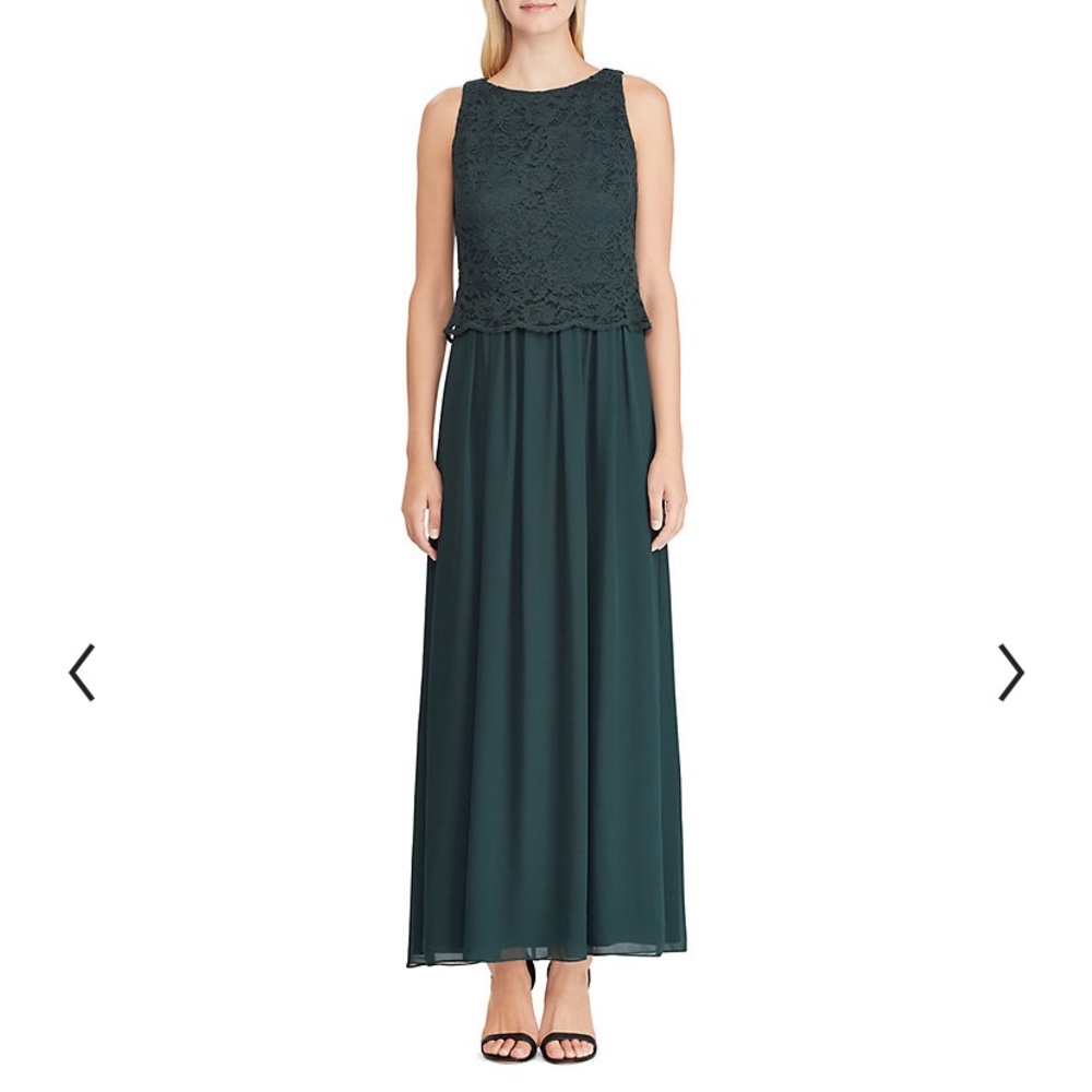 Chaps Lace Open-Back Evening Gown